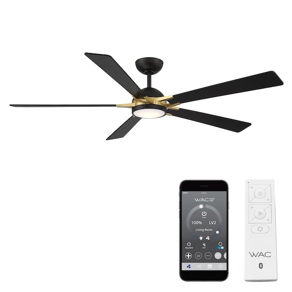 Wac Smart Fans Rotary Indoor or Outdoor Smart Ceiling Fan 2700-3000-4000-5000K LED in Matte Black/Soft Brass F-099L-MB/SB - main